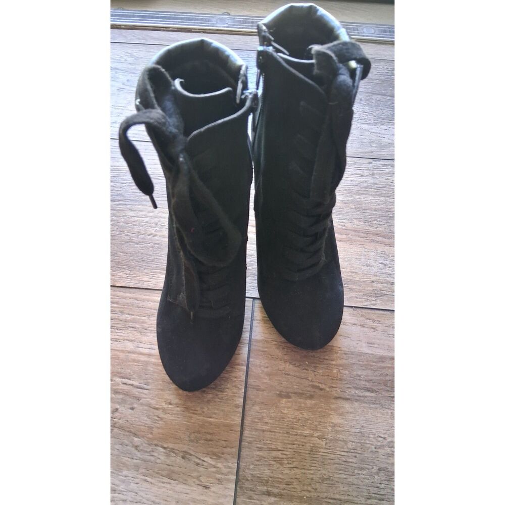 Andiamo Women’s Black Ankle Booties High Heel Lace Up Zip Size 6.5